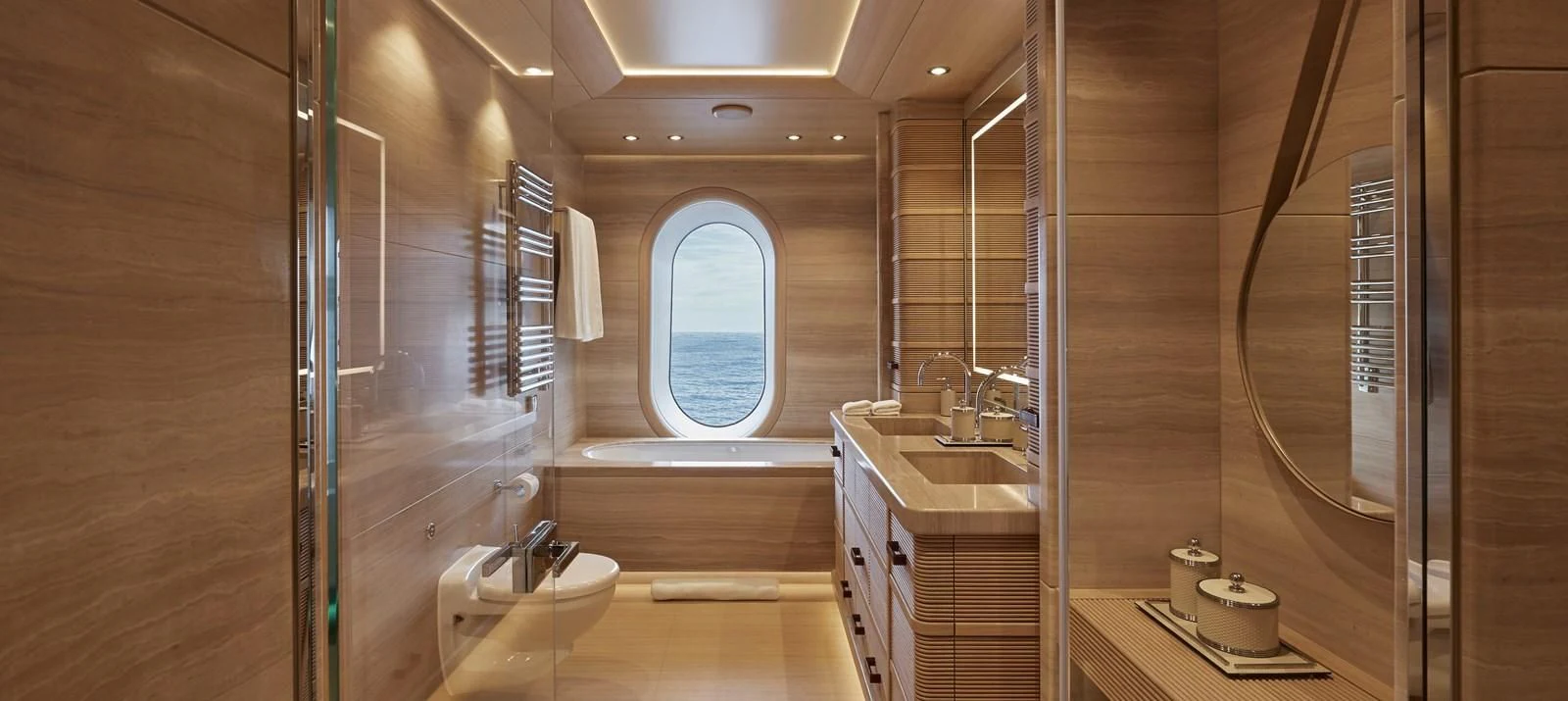 a bathroom with a sink and a shower aboard IJE Yacht for Sale