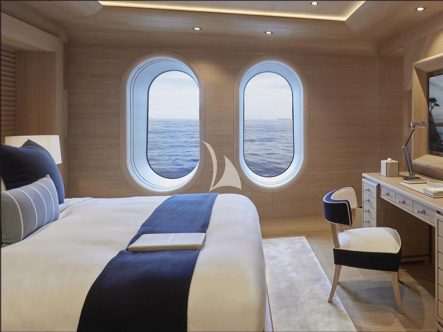 inside of a cabin aboard IJE Yacht for Sale