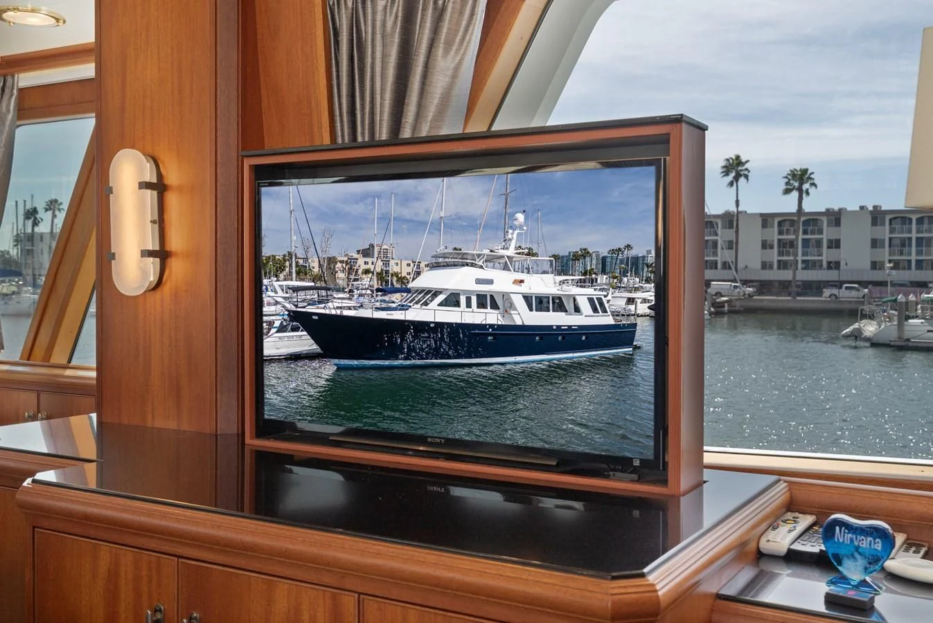 a large ship in a body of water aboard NIRVANA Yacht for Sale