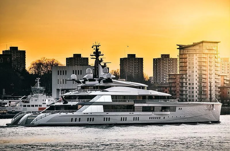 a large white boat in the water aboard BRAVO EUGENIA Yacht for Sale