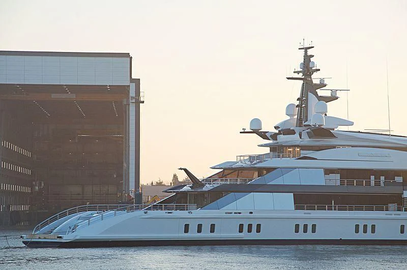 a large white boat in the water aboard BRAVO EUGENIA Yacht for Sale