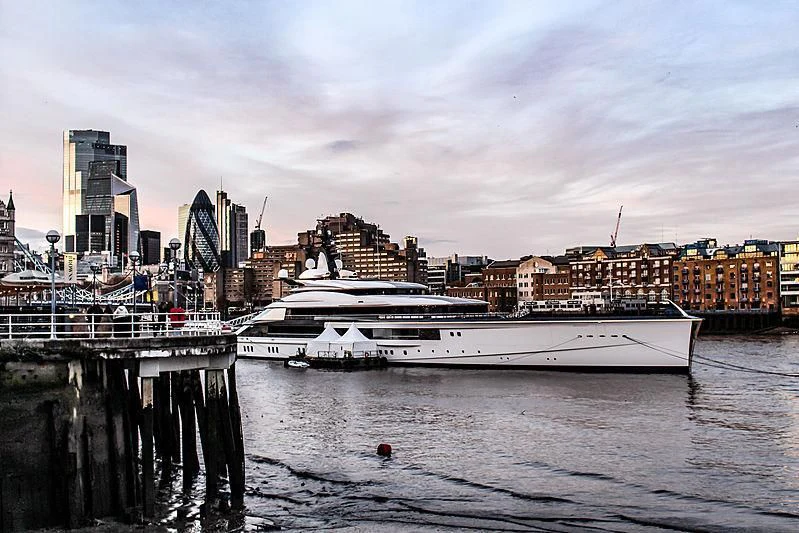 a boat is parked on the dock aboard BRAVO EUGENIA Yacht for Sale