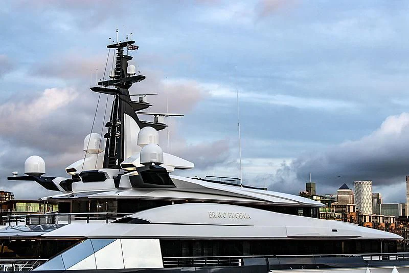 a large ship in a harbor aboard BRAVO EUGENIA Yacht for Sale