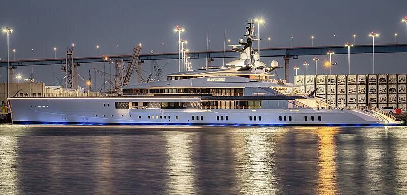a large ship in a harbor aboard BRAVO EUGENIA Yacht for Sale