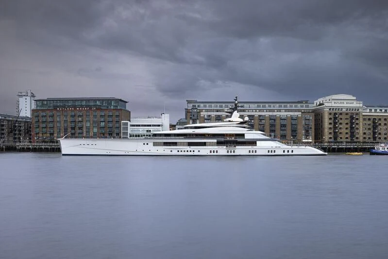 a large white boat in the water aboard BRAVO EUGENIA Yacht for Sale