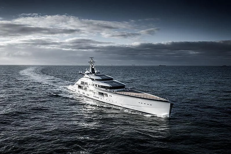 a white boat in the water aboard BRAVO EUGENIA Yacht for Sale