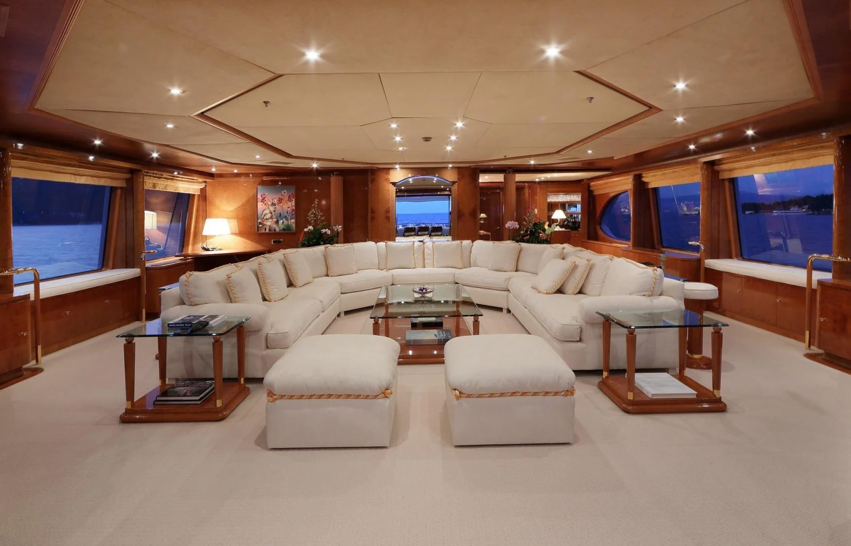 a living room with a large screen aboard AQUA MARE Yacht for Sale