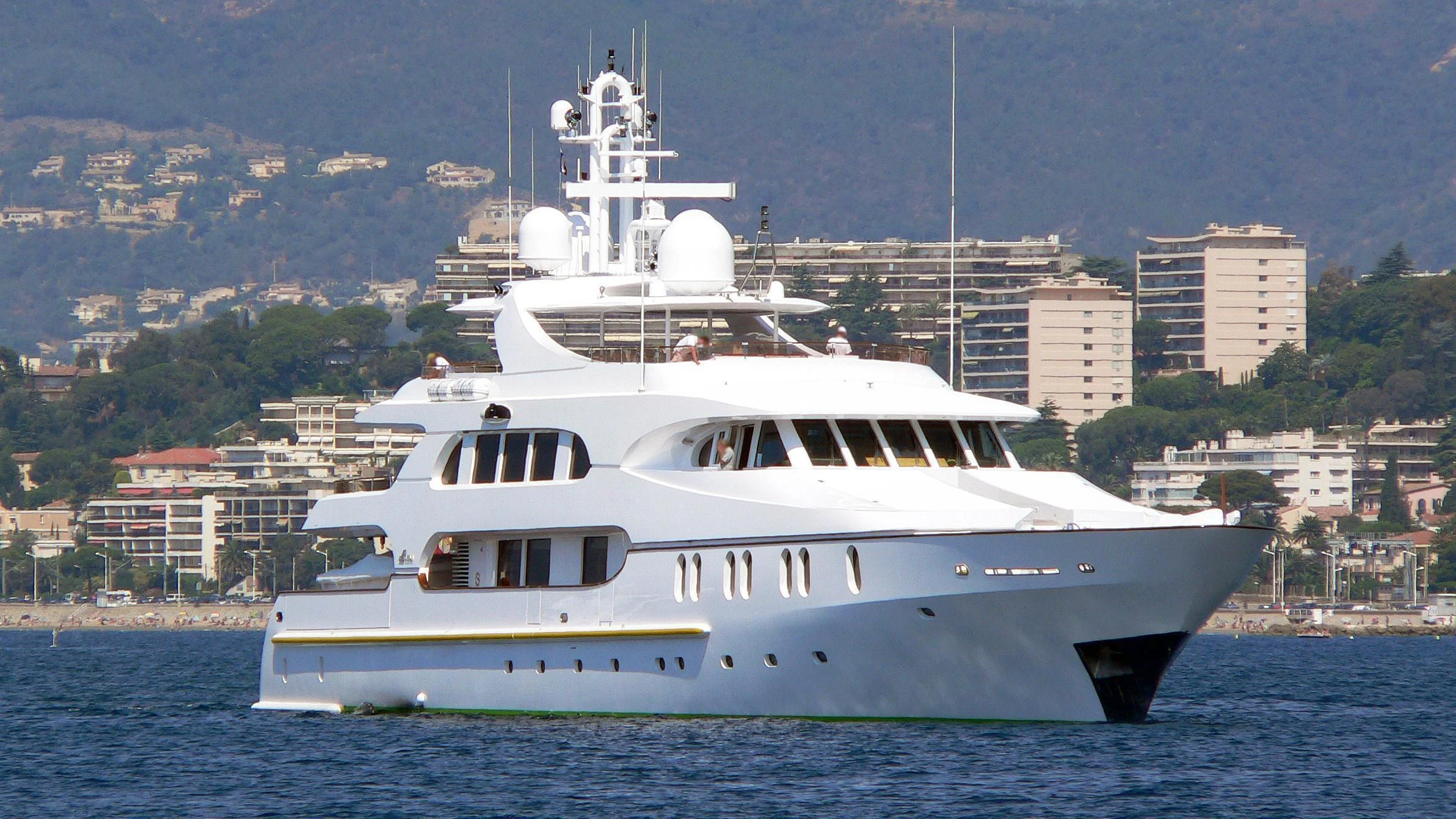 a white boat in the water aboard AQUA MARE Yacht for Sale