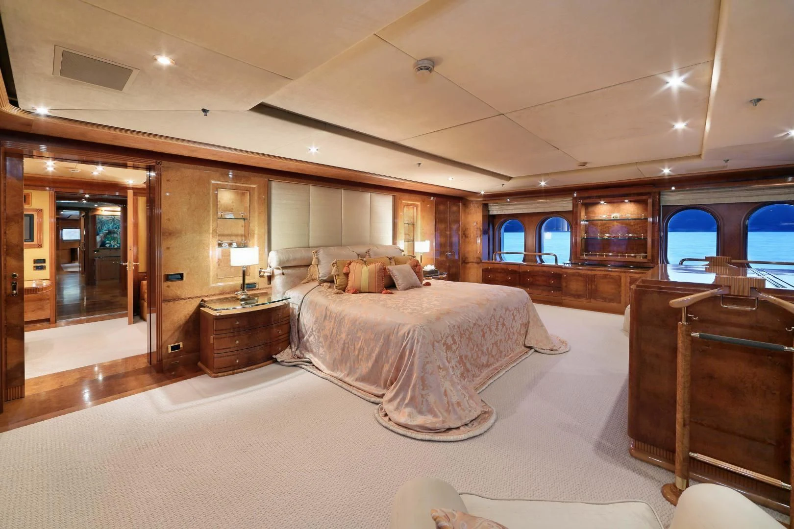 a large bedroom with a large bed aboard AQUA MARE Yacht for Sale