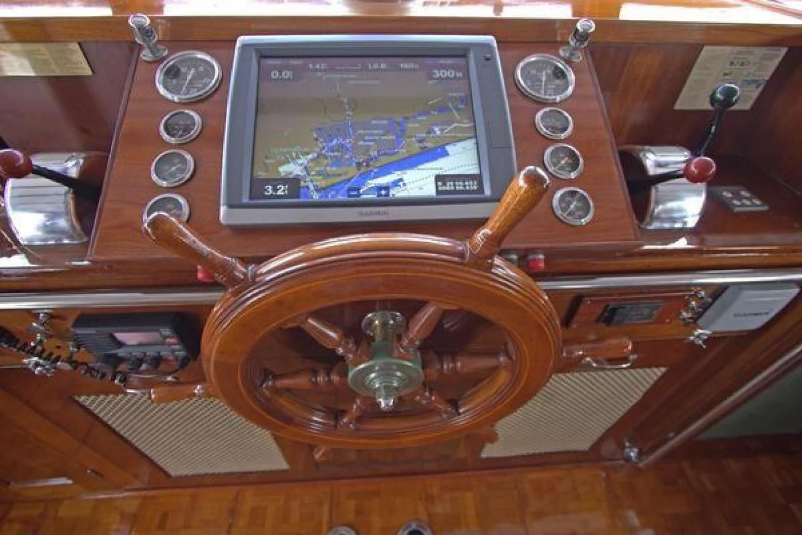 a radio on a table aboard LIBERTY LOVE Yacht for Sale