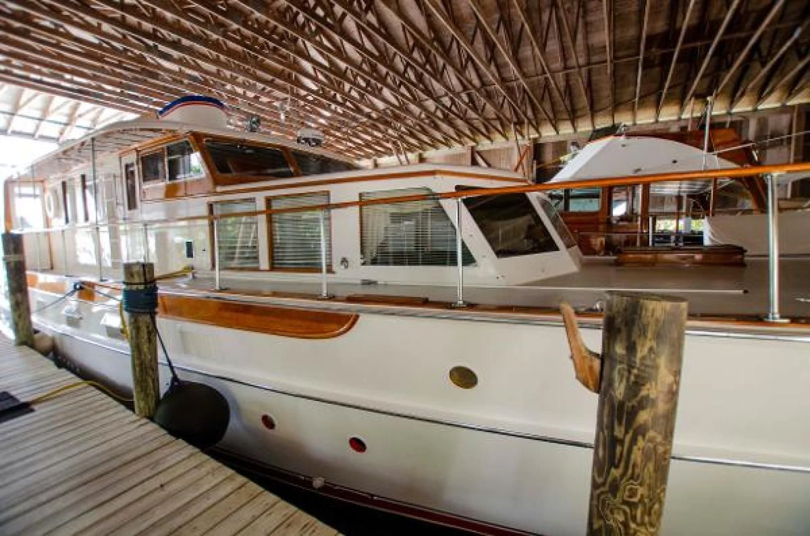 a boat in a building aboard LIBERTY LOVE Yacht for Sale