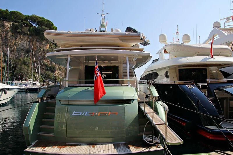 a boat docked at a pier aboard MANATEA Yacht for Sale