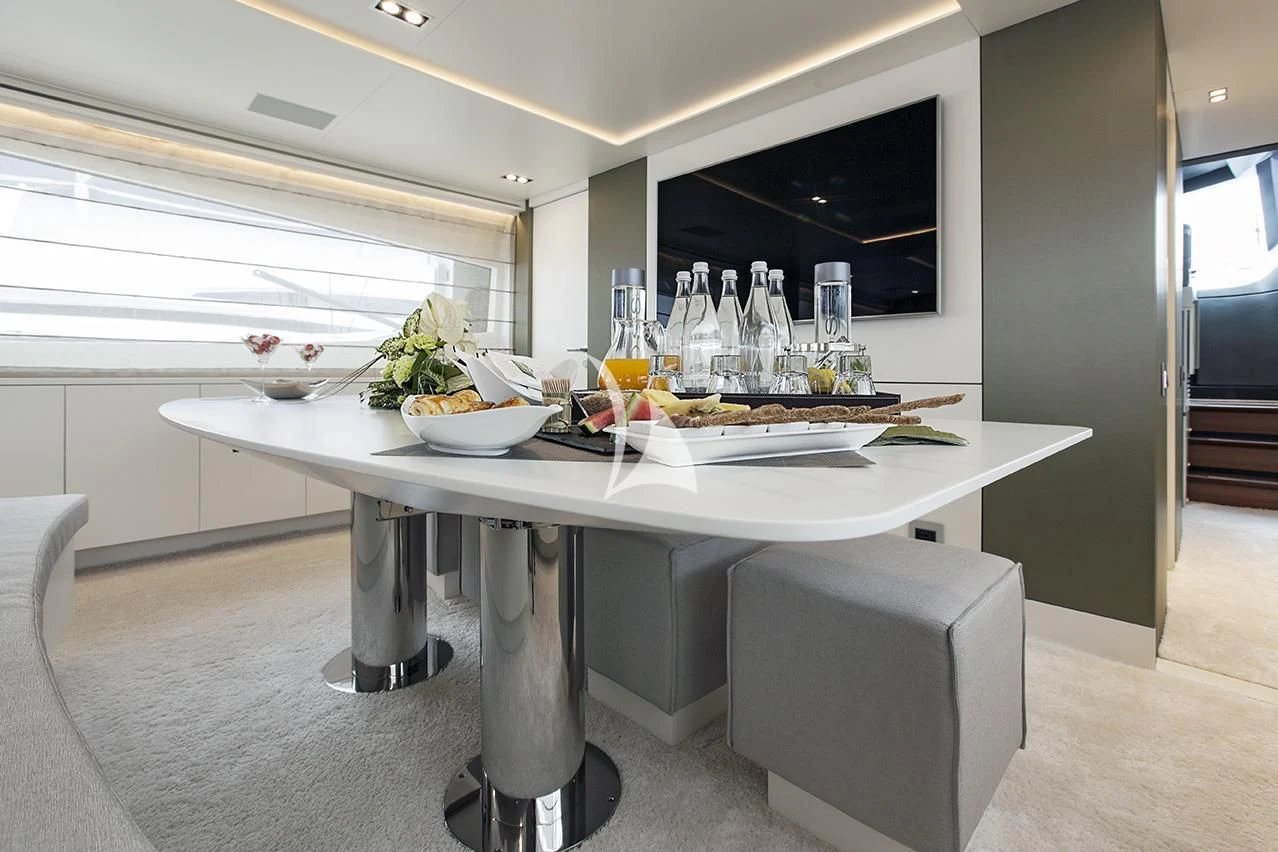 a table with food on it aboard MANATEA Yacht for Sale