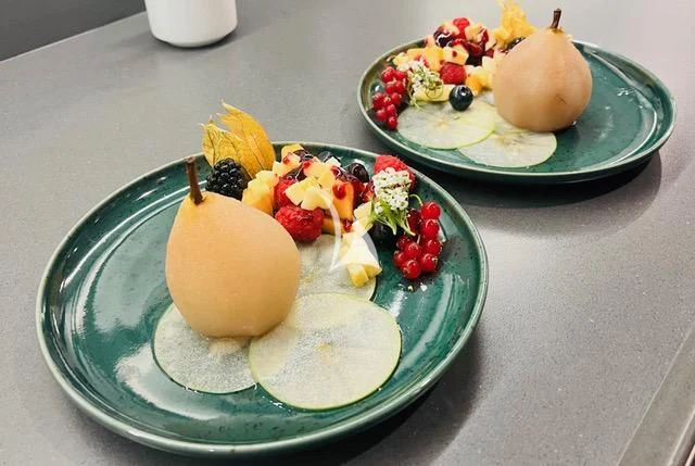 a plate of food aboard MANATEA Yacht for Sale