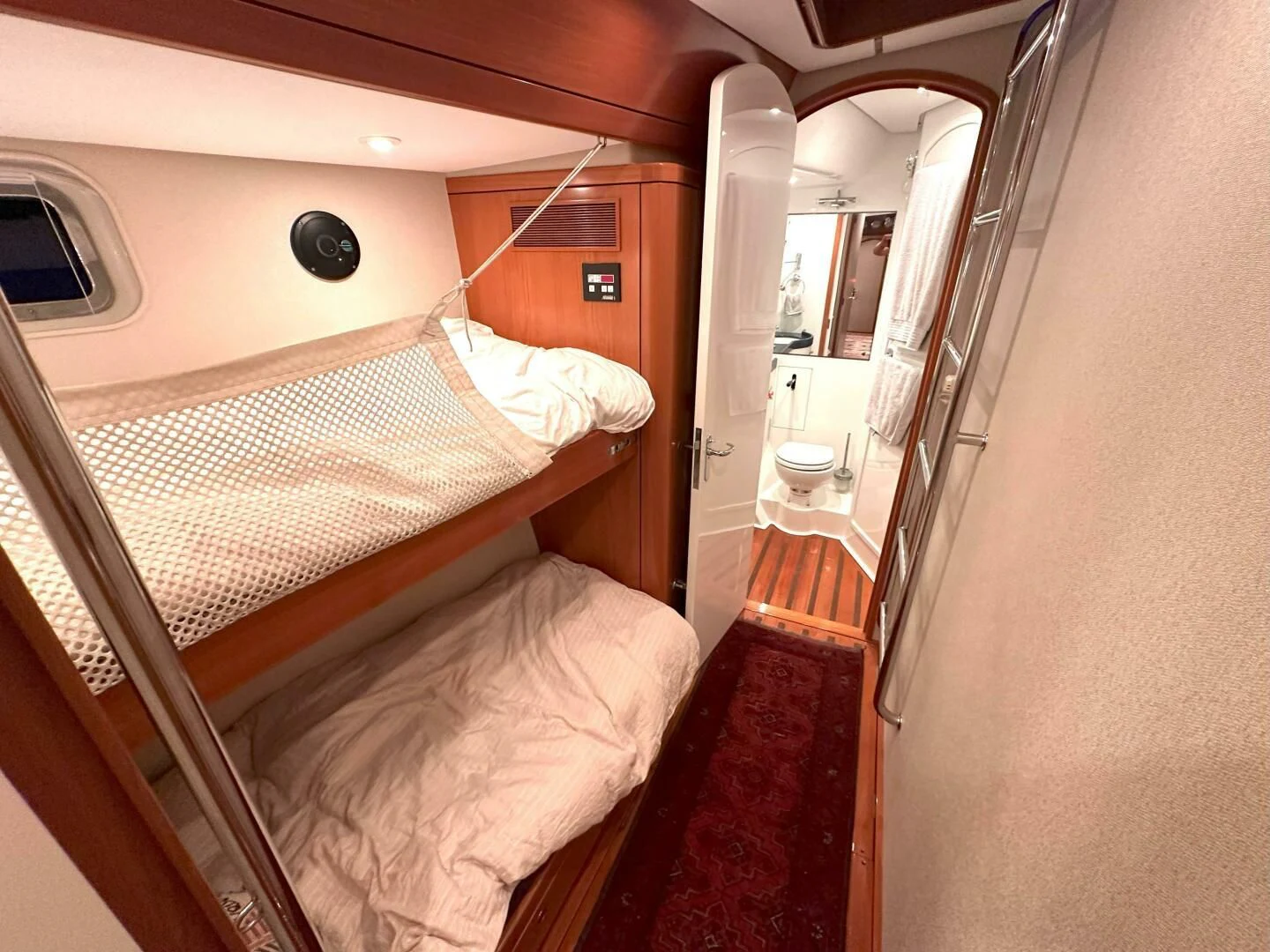 a couple of beds in a room aboard LEONORE Yacht for Sale