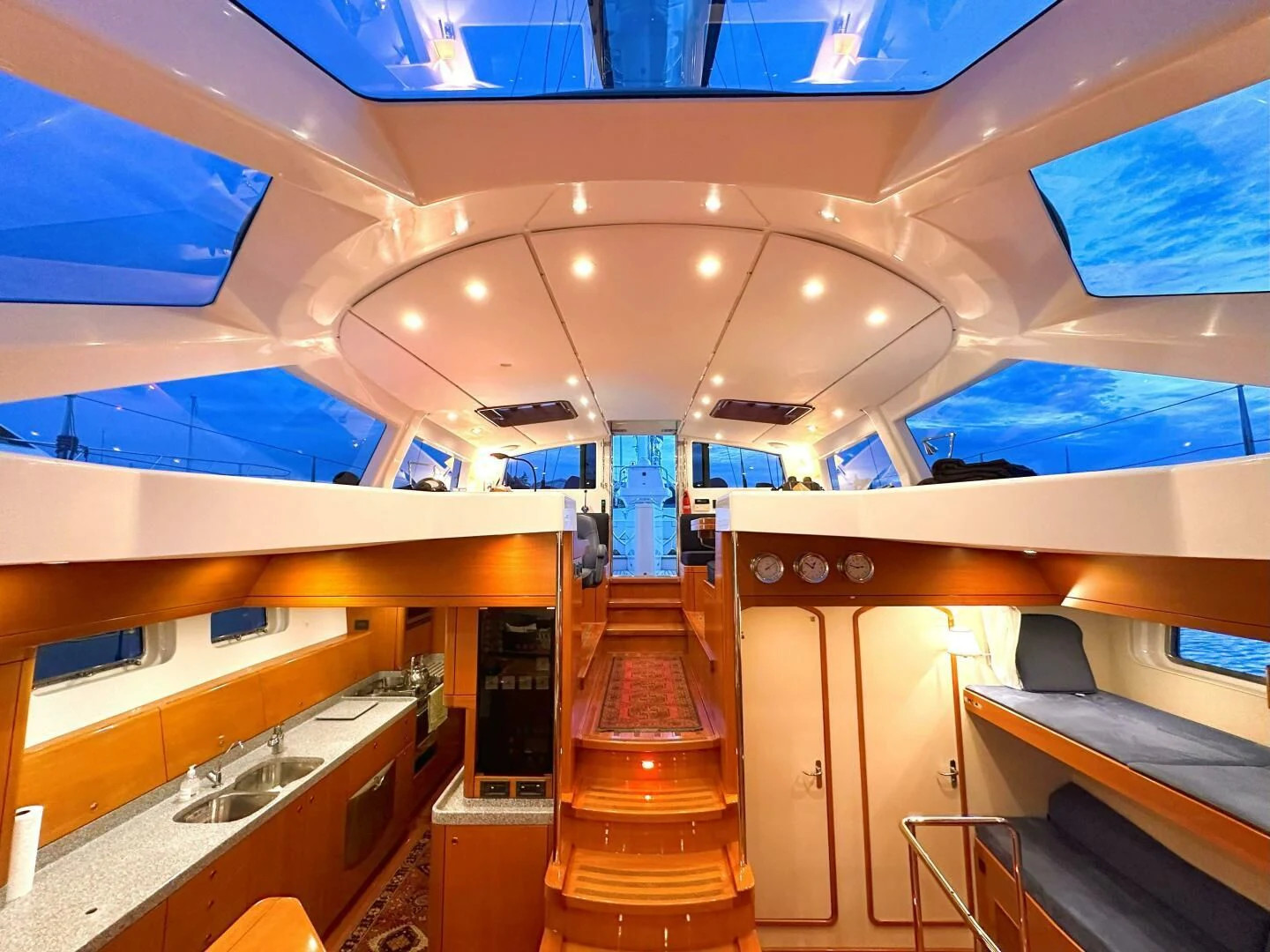 a staircase inside a building aboard LEONORE Yacht for Sale
