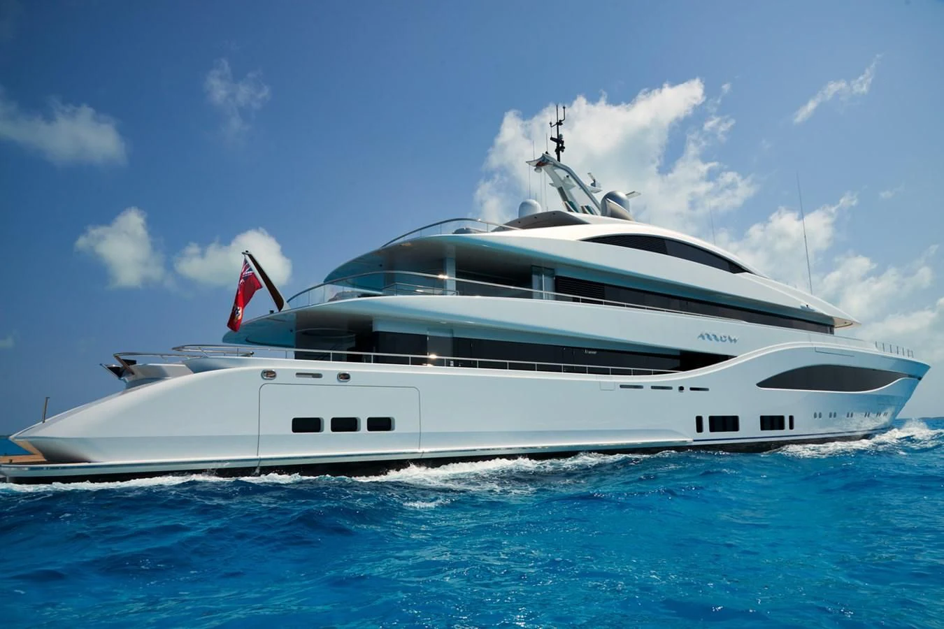 a white yacht in the water aboard ARROW Yacht for Sale