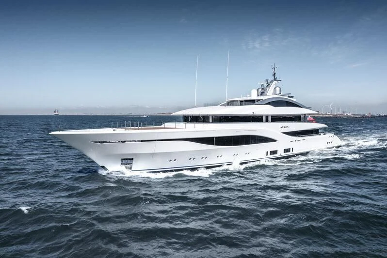 a white yacht in the water aboard ARROW Yacht for Sale