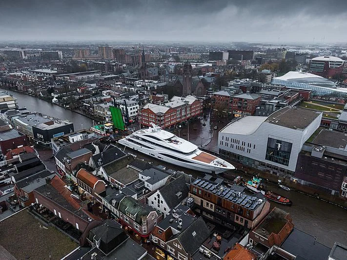a city with buildings and cars aboard ARROW Yacht for Sale