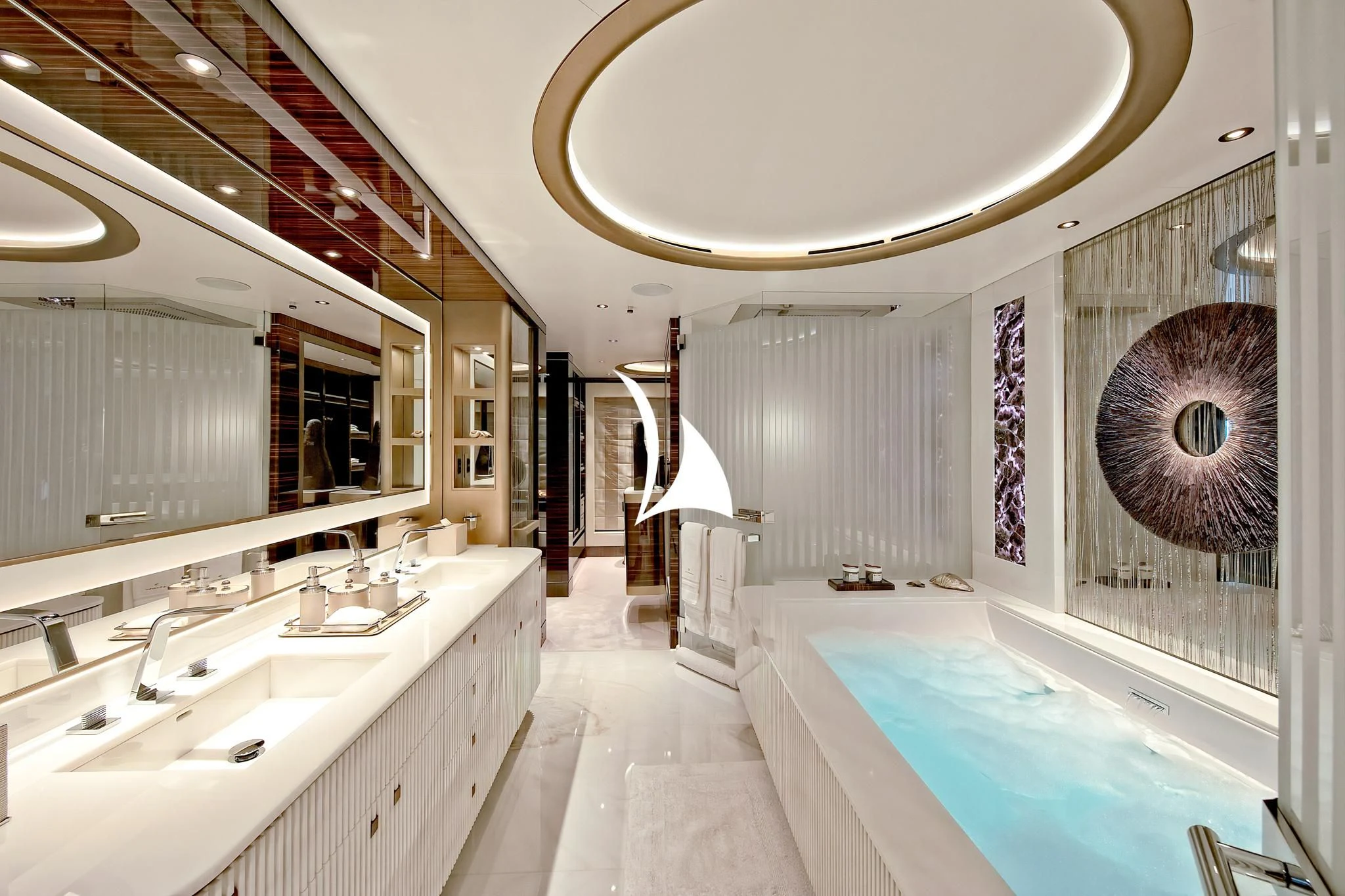 a bathroom with a large jacuzzi tub aboard ARROW Yacht for Sale