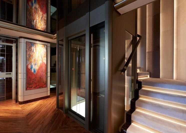 a room with a painting on the wall aboard ARROW Yacht for Sale