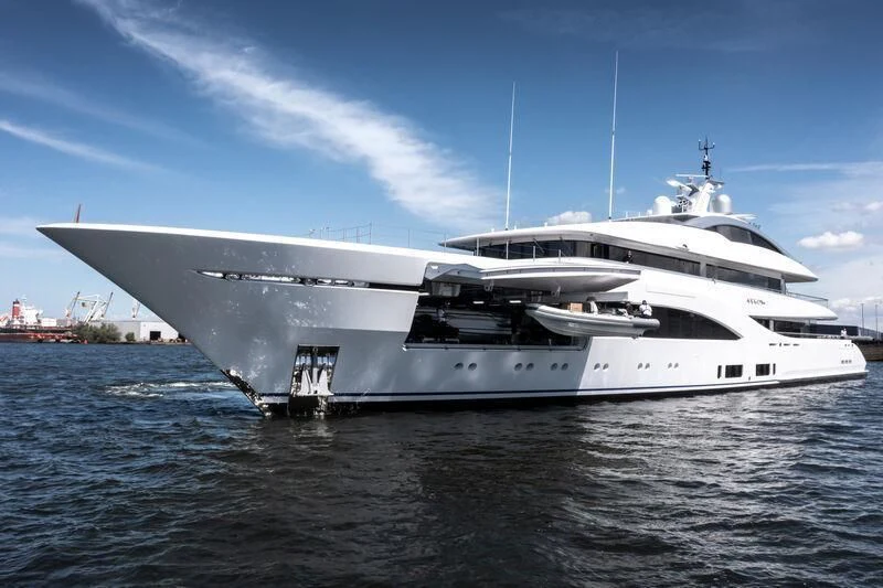 a white yacht in the water aboard ARROW Yacht for Sale