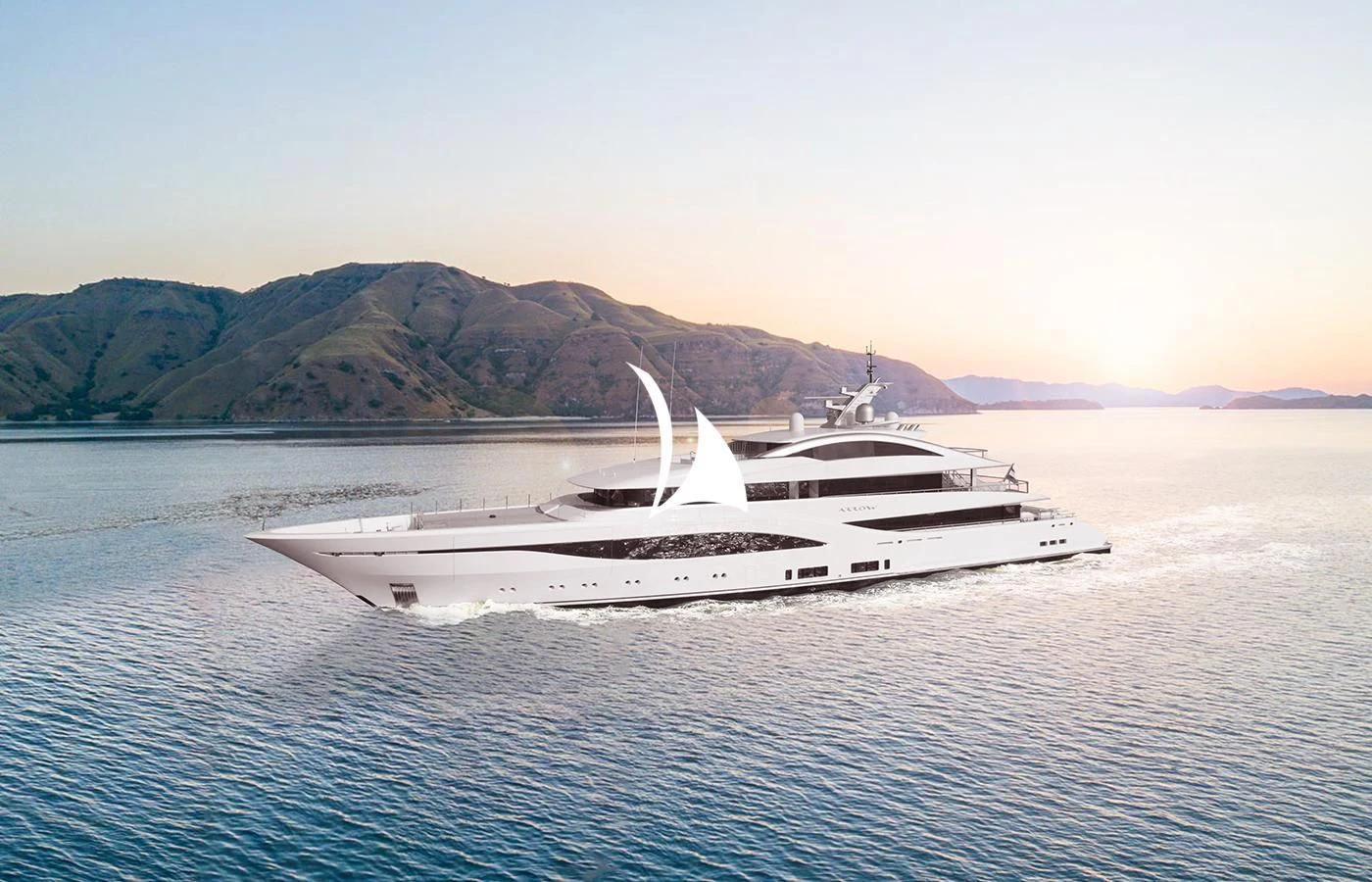 a white yacht in the water aboard ARROW Yacht for Sale