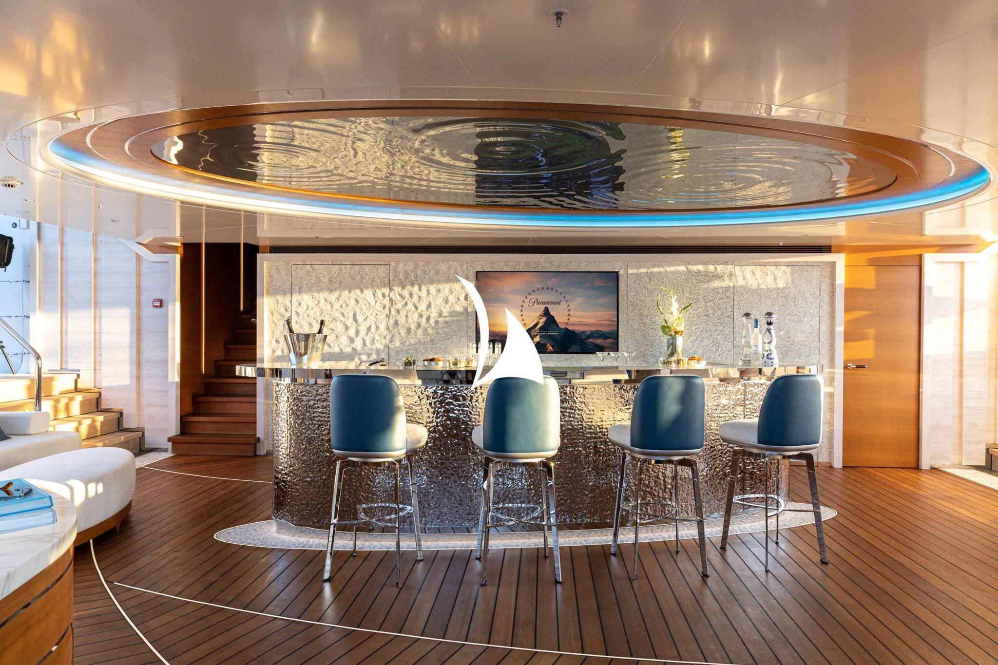 a room with chairs and a table aboard ARROW Yacht for Sale