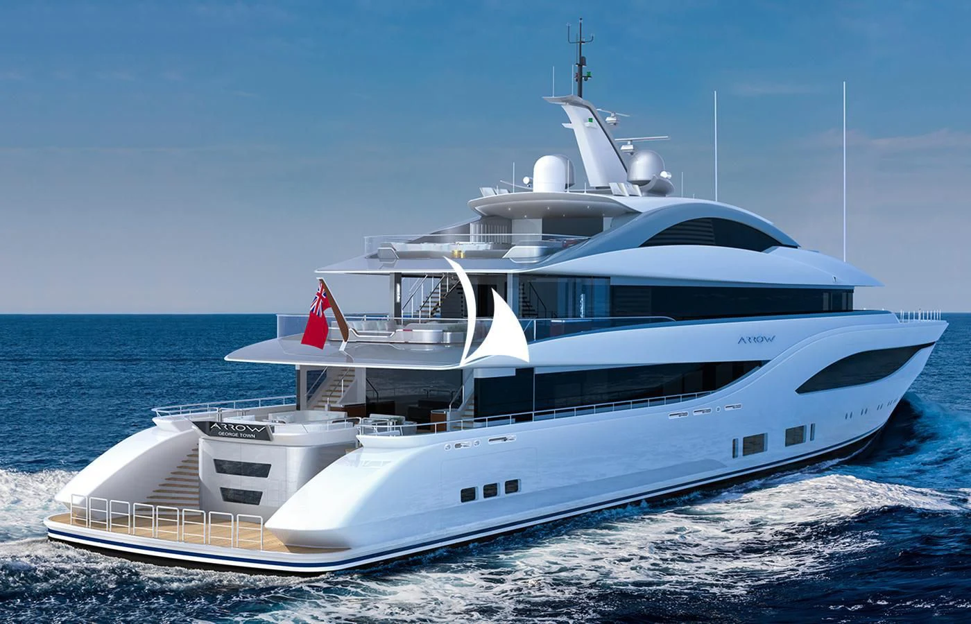 a white yacht on the beach aboard ARROW Yacht for Sale