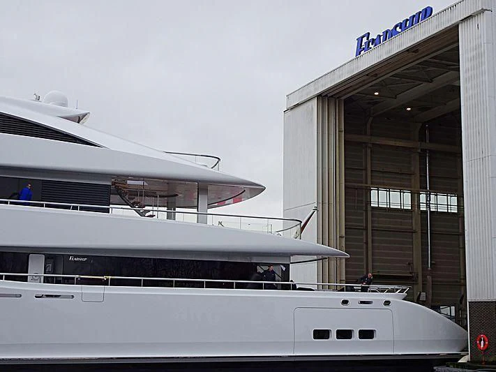 a boat docked at a pier aboard ARROW Yacht for Sale