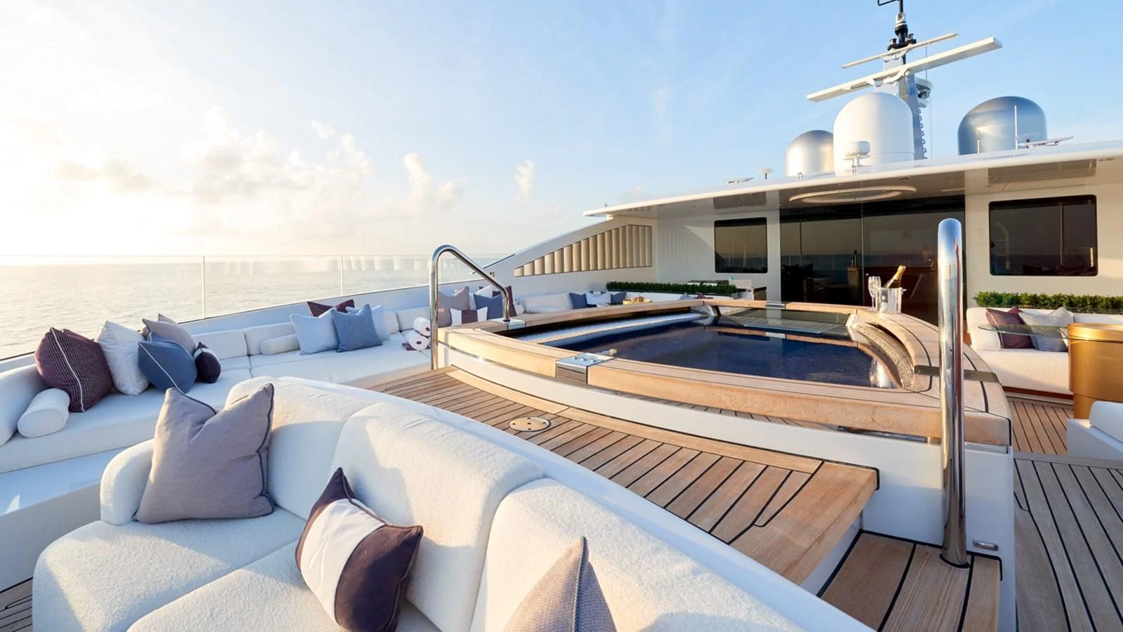 a large boat in a large room aboard ARROW Yacht for Sale