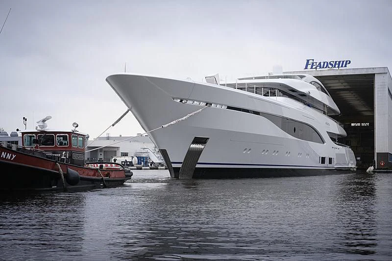 a boat docked at a pier aboard ARROW Yacht for Sale