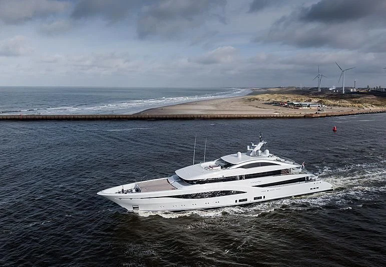 a white yacht in the water aboard ARROW Yacht for Sale