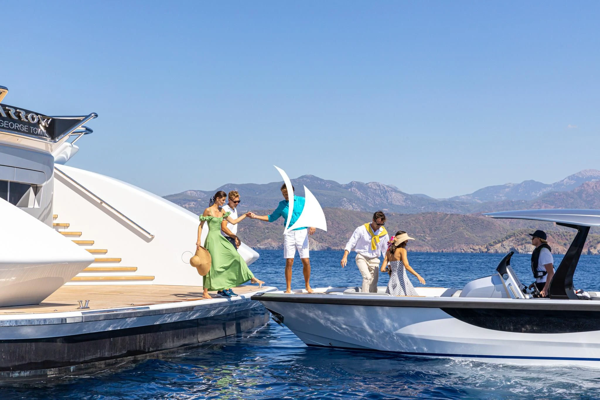a group of people on a boat aboard ARROW Yacht for Sale