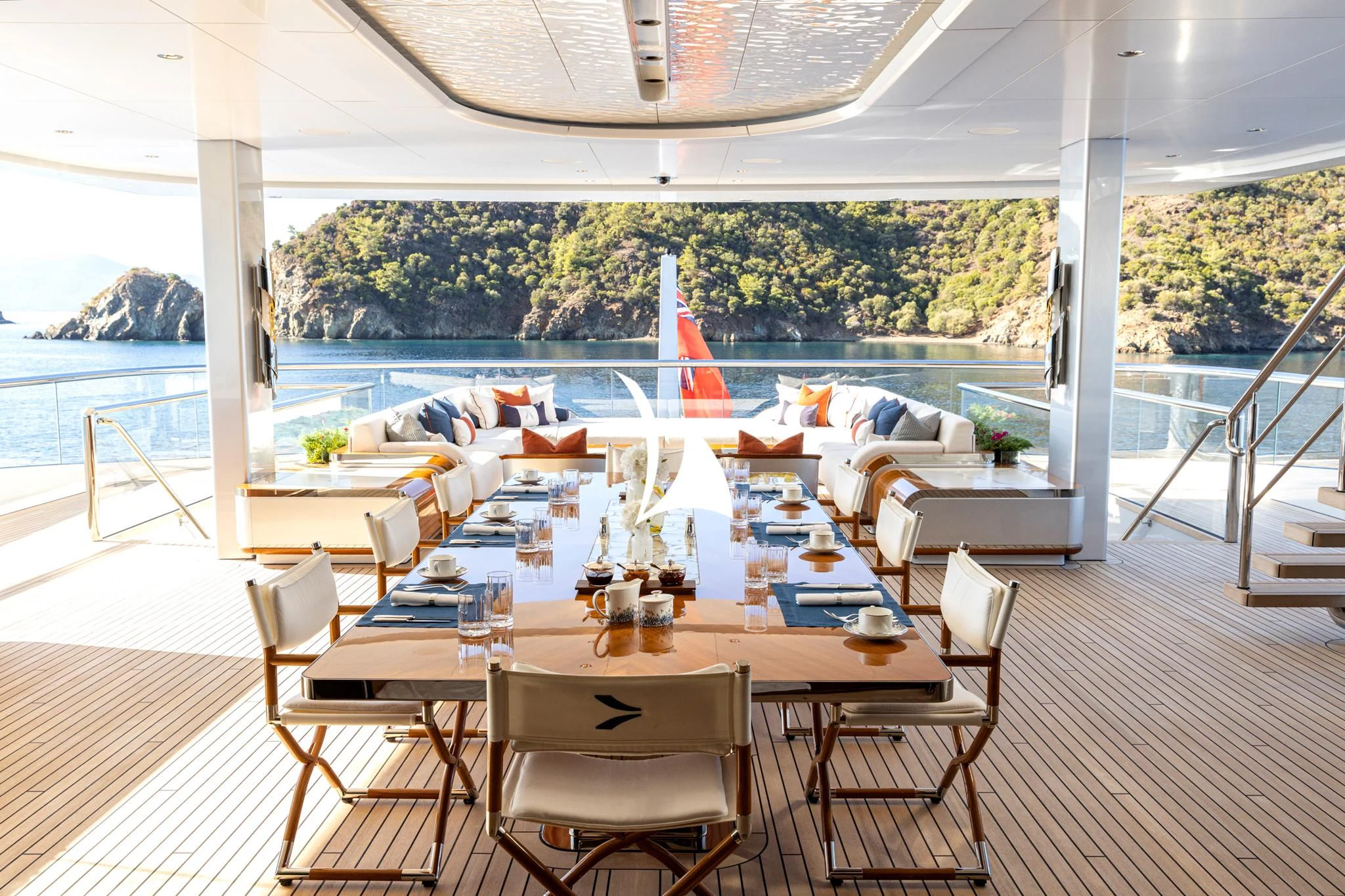 a table set for a meal aboard ARROW Yacht for Sale