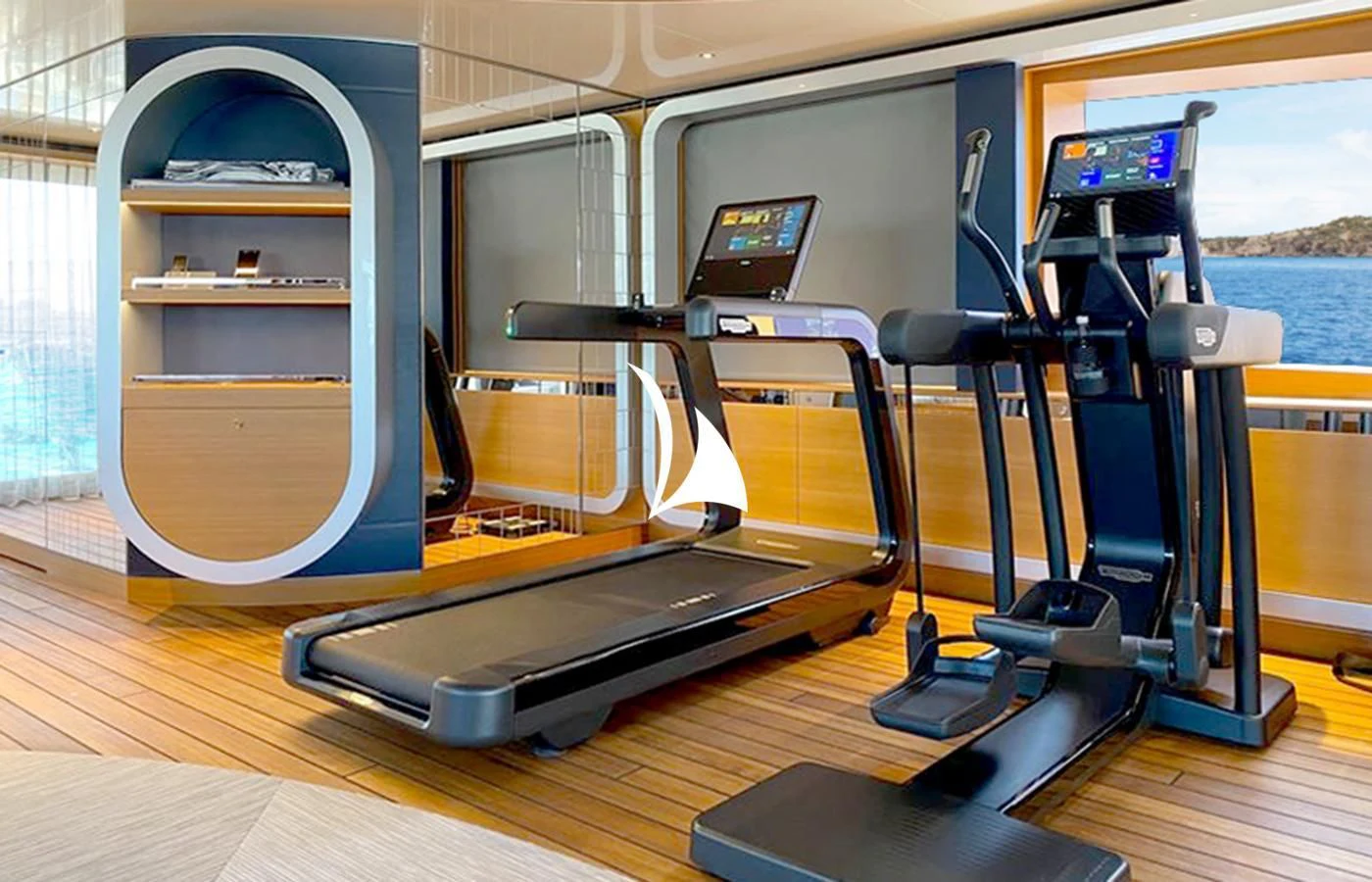 treadmills in a room aboard ARROW Yacht for Sale