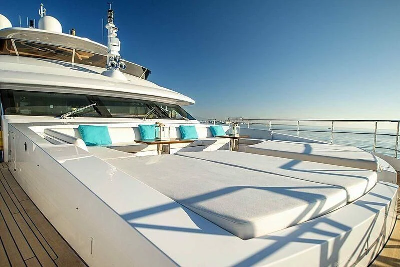 a large white boat with blue water aboard NELA Yacht for Charter