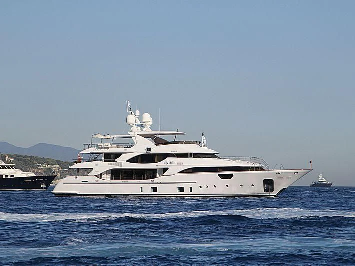 a white yacht in the water aboard NELA Yacht for Charter