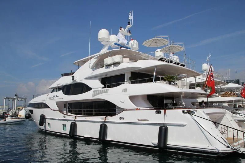 a large white yacht aboard NELA Yacht for Charter