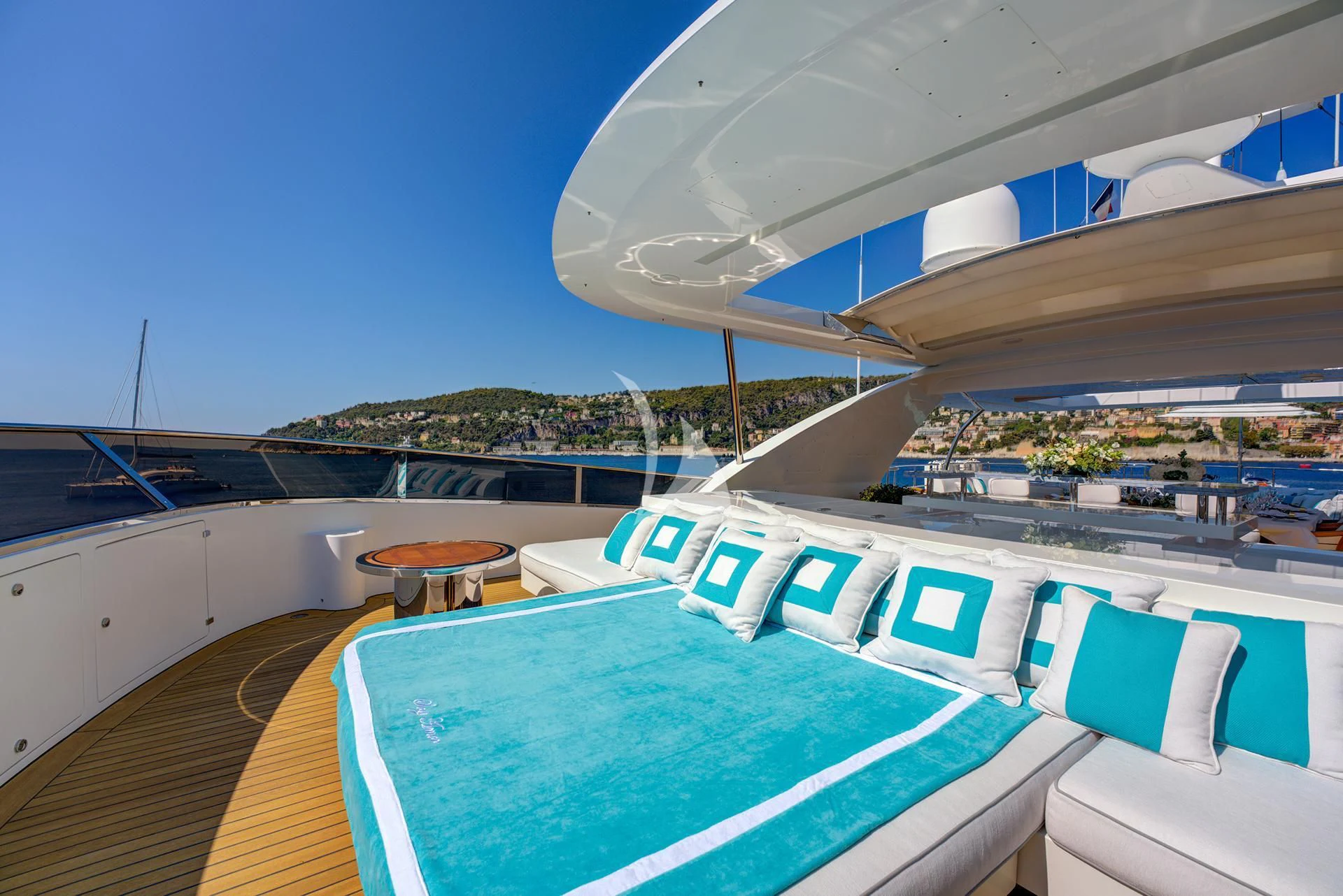 a swimming pool on a deck aboard NELA Yacht for Charter