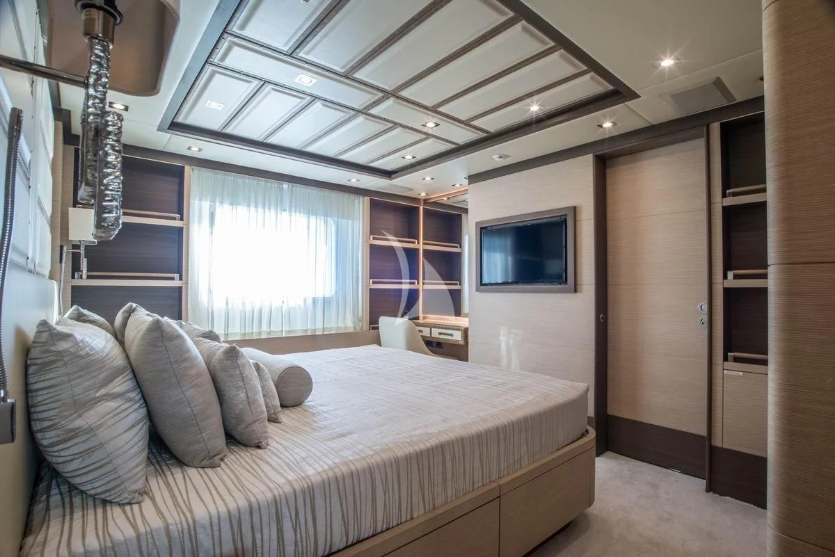 a bed in a room aboard NELA Yacht for Charter