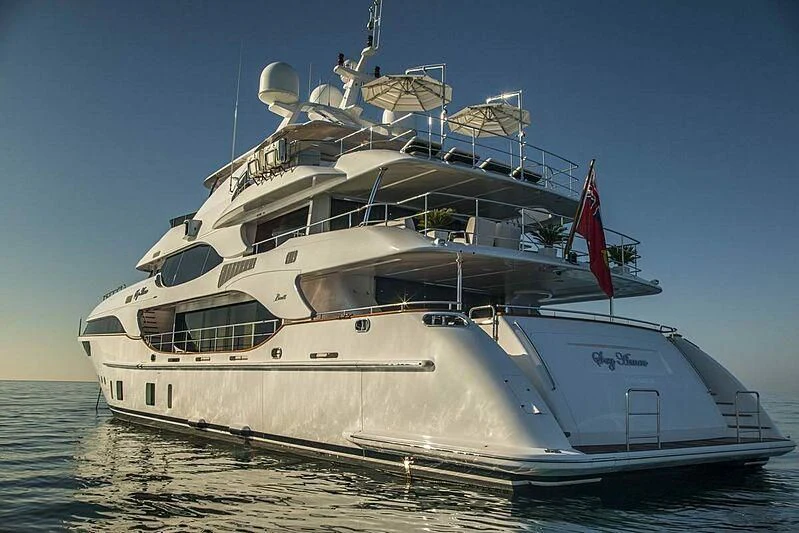 a large white yacht aboard NELA Yacht for Charter