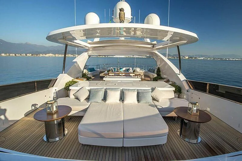 a large white boat on a large body of water aboard NELA Yacht for Charter