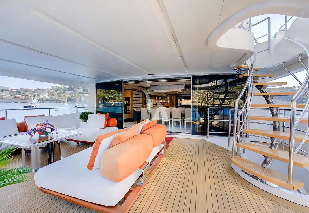 a modern looking living room aboard NELA Yacht for Charter