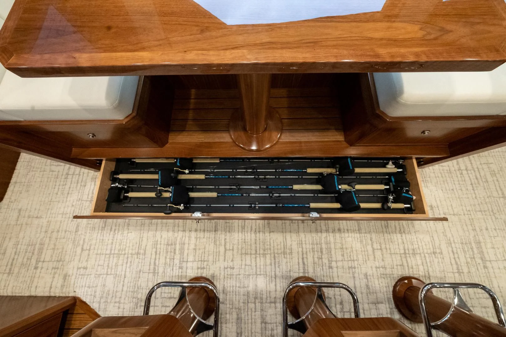 a wooden desk with a typewriter aboard IT JUST TAKES TIME Yacht for Sale