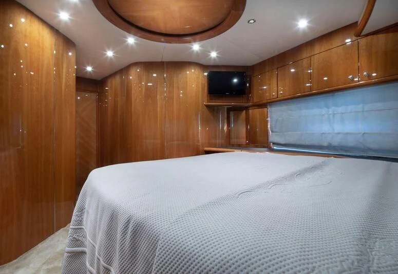 a bed in a room aboard SPACE ODDITY Yacht for Sale