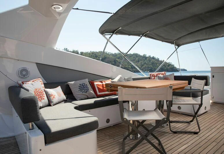 inside of a car with a table and chairs and a large window aboard SPACE ODDITY Yacht for Sale