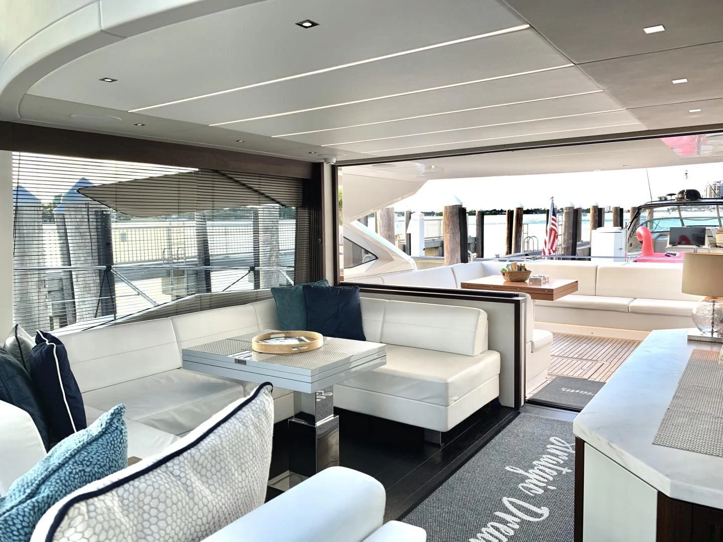 a room with a couch and a table aboard STRATEGIC DREAMS Yacht for Sale