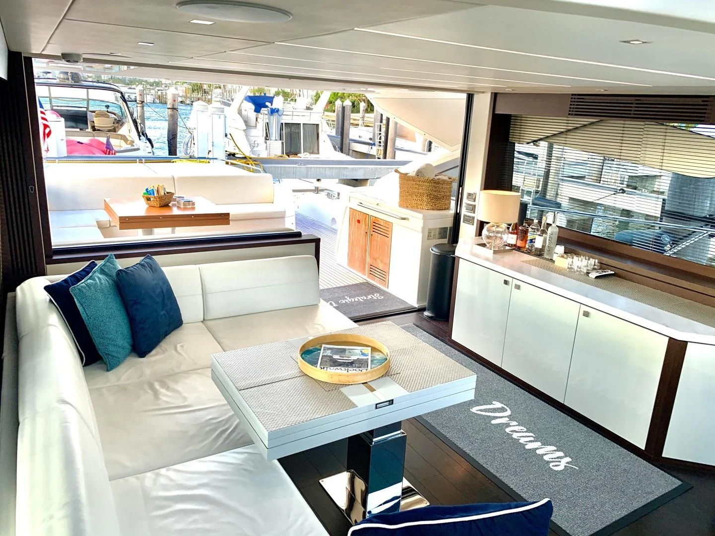 a room with a couch and a table aboard STRATEGIC DREAMS Yacht for Sale