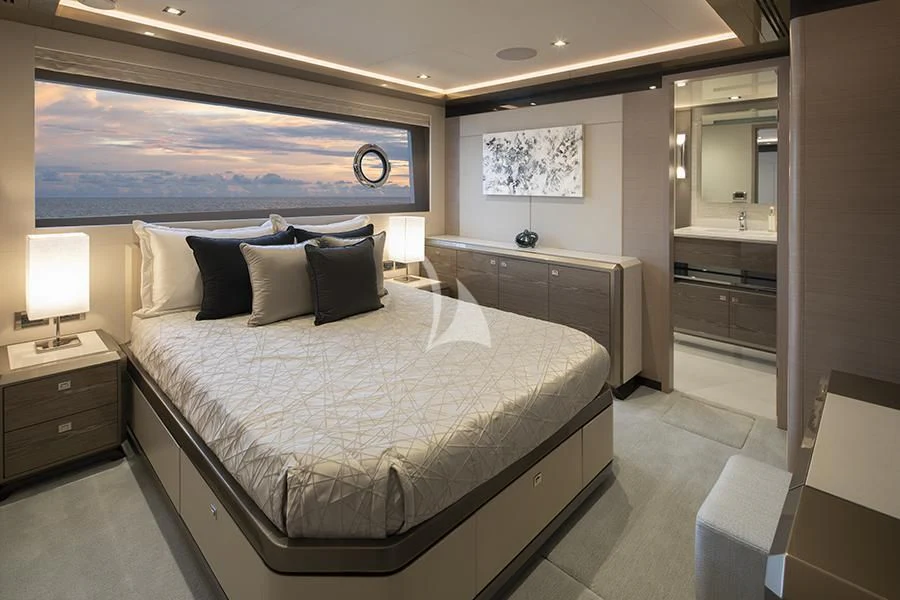 a large bed in a hotel room aboard ENTREPRENEUR Yacht for Charter